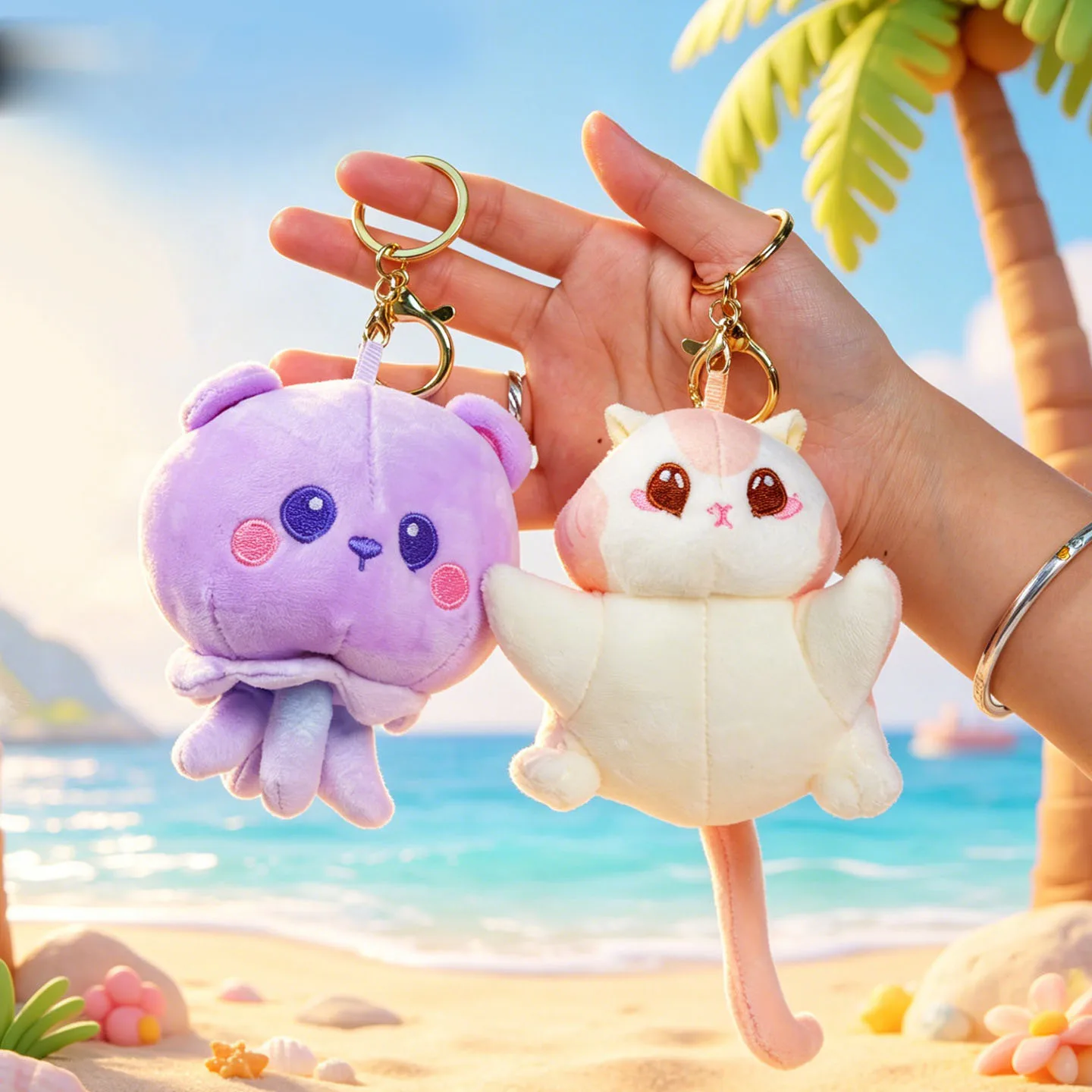 Fantasy Magical Ocean Elf Plush Keychain Squishy Stress Relief Charm Keyring for Bags Adorable Squeeze Toy Key Chains