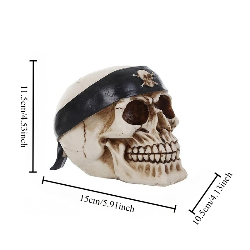 1PC Resin Pirate Skull Sculpture Ornate Bone Artisan Craft Unique Desk Figurines Macabre Gift Handcrafted Resin Skull Decoration