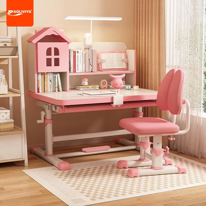 AOLIVIYA Children's Study Table Primary School Students' Home Writing Desk Children's Homework Table Lifting Table and Chair Set