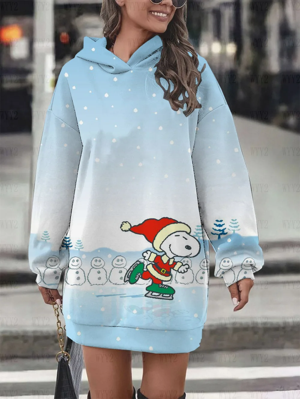 Nova série de natal snoopy impressão feminina retro moda vestido com capuz moletom casual outono e inverno pulôver hoodies