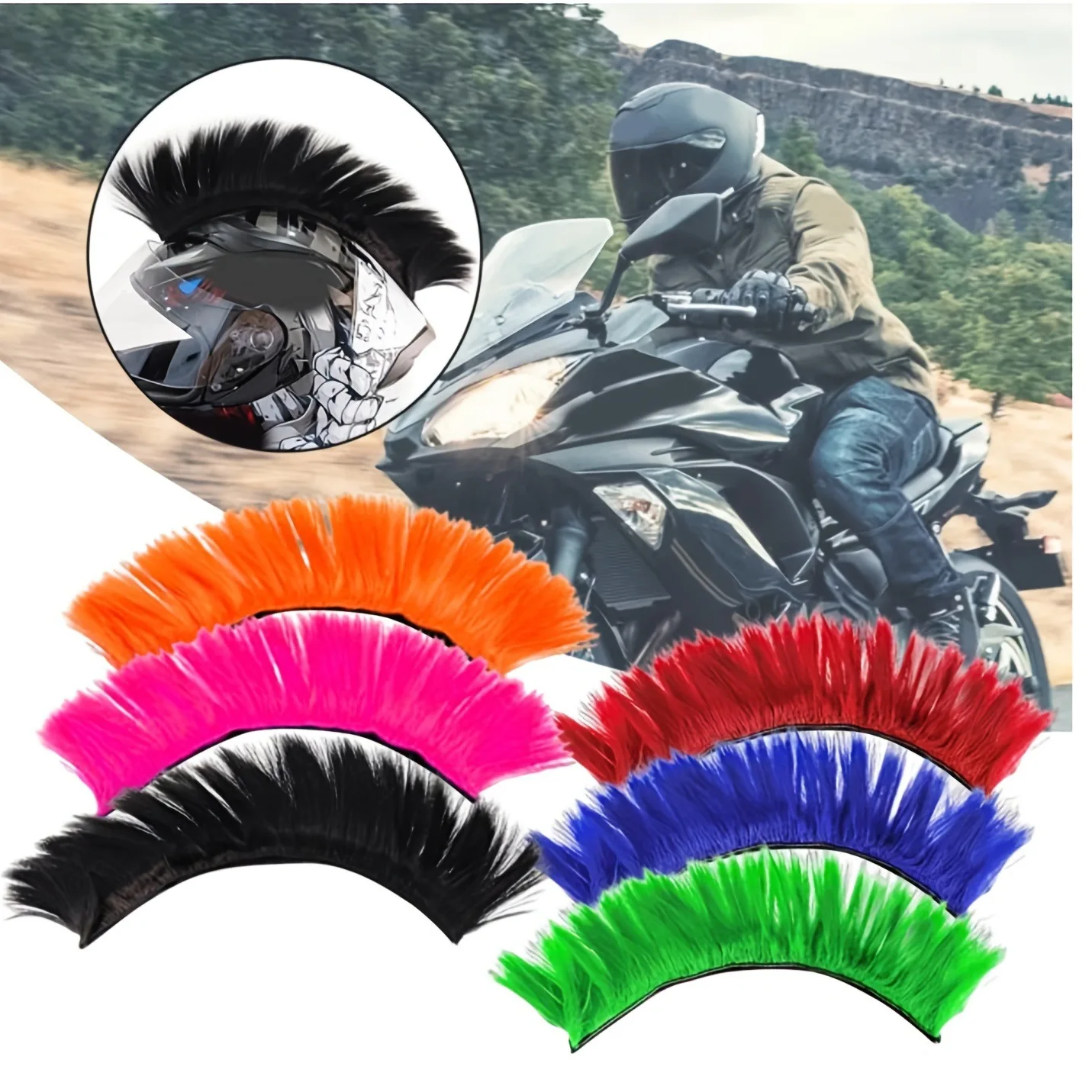 

Punk Mohawk Synthetic Wig - Colorful Helmet Decor Reusable Stylish Motorcycle Rider Accessory