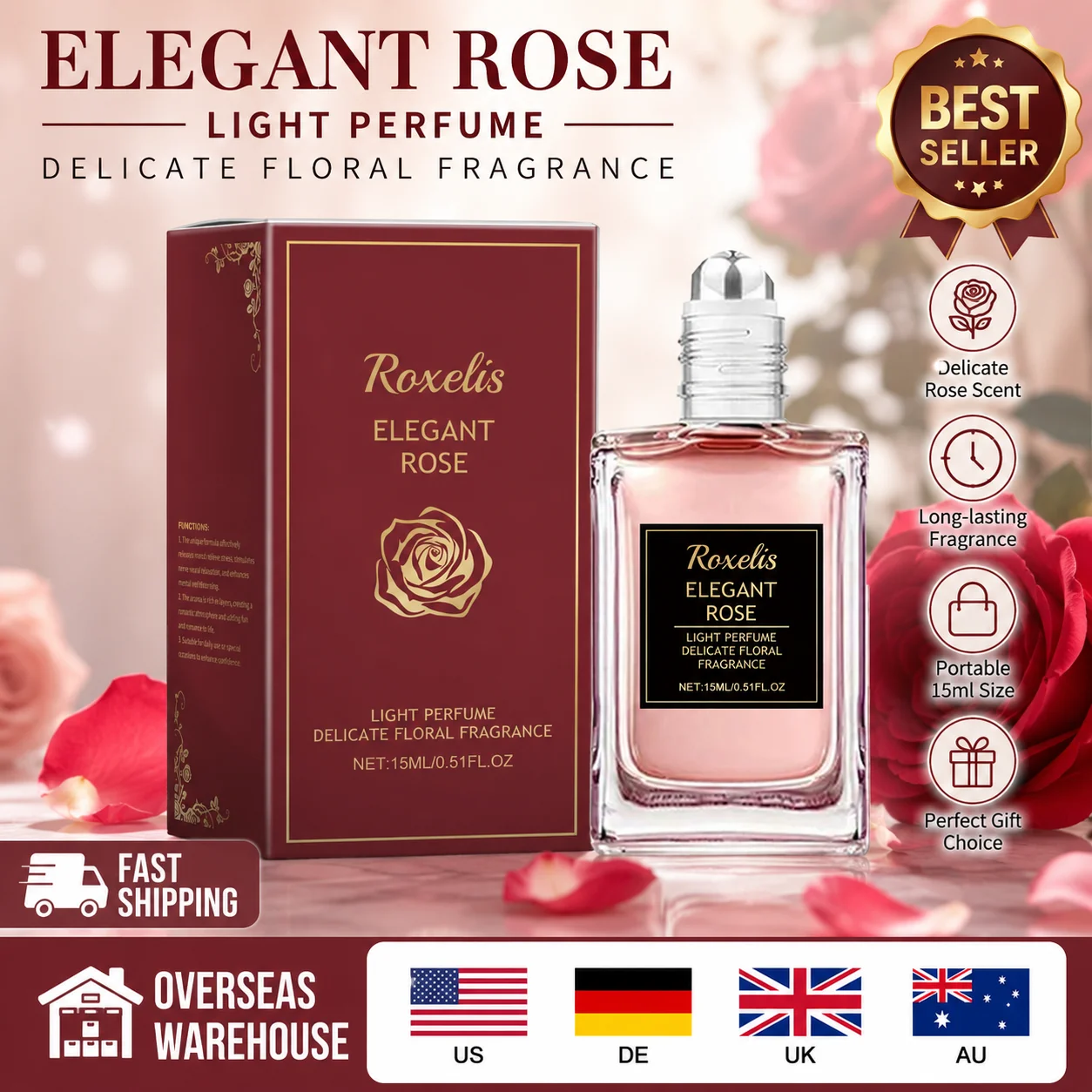 Fragrance-Oils Perfume - 15ml Rose Floral Roll on Perfume
