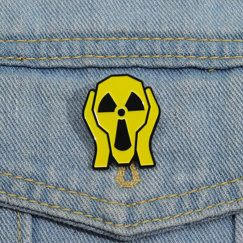 Yellow Warning Sign Enamel Pins Creative Cartoon Radiation Symbol Brooches Fashion Lapel Badge Backpack Jewelry Gift for Friends