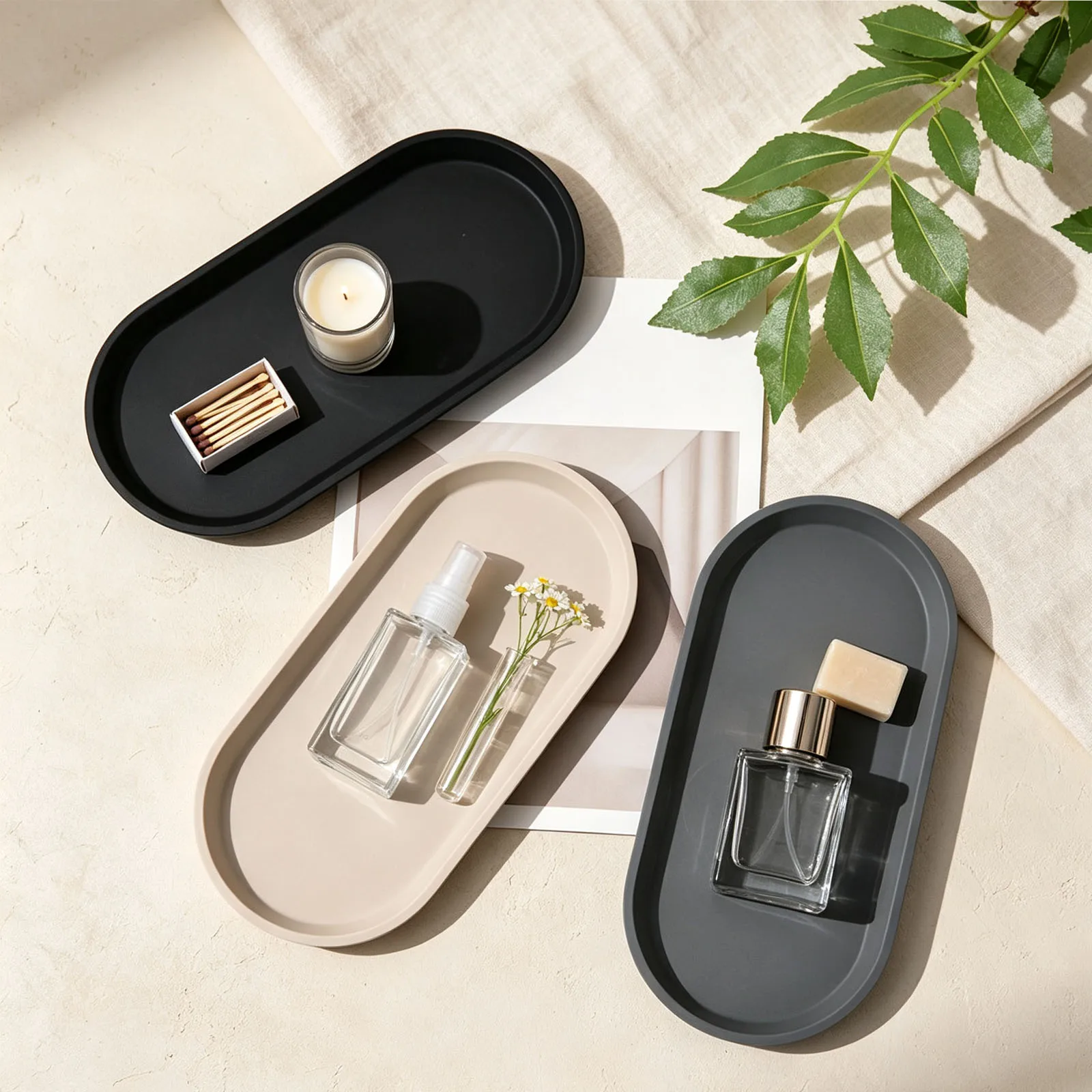 2PCS Storage Tray for Home Decor, Jewelry, Cosmetics, and Incense—Silicone Oval Scandinavian-Style Household Item Tray image 3