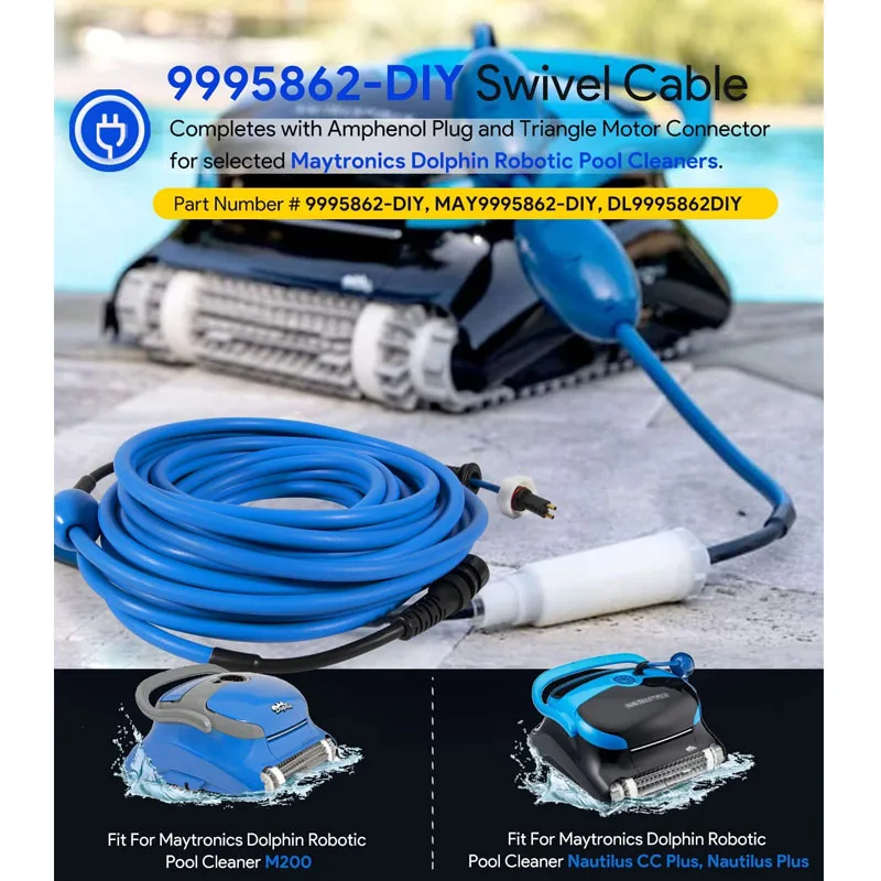 9995862 60FT Cable and Swivel DIY - 2 Wire - for Dolphin Robotic Pool Cleaners M200 for Nautilus CC Plus (18 M) -Blue