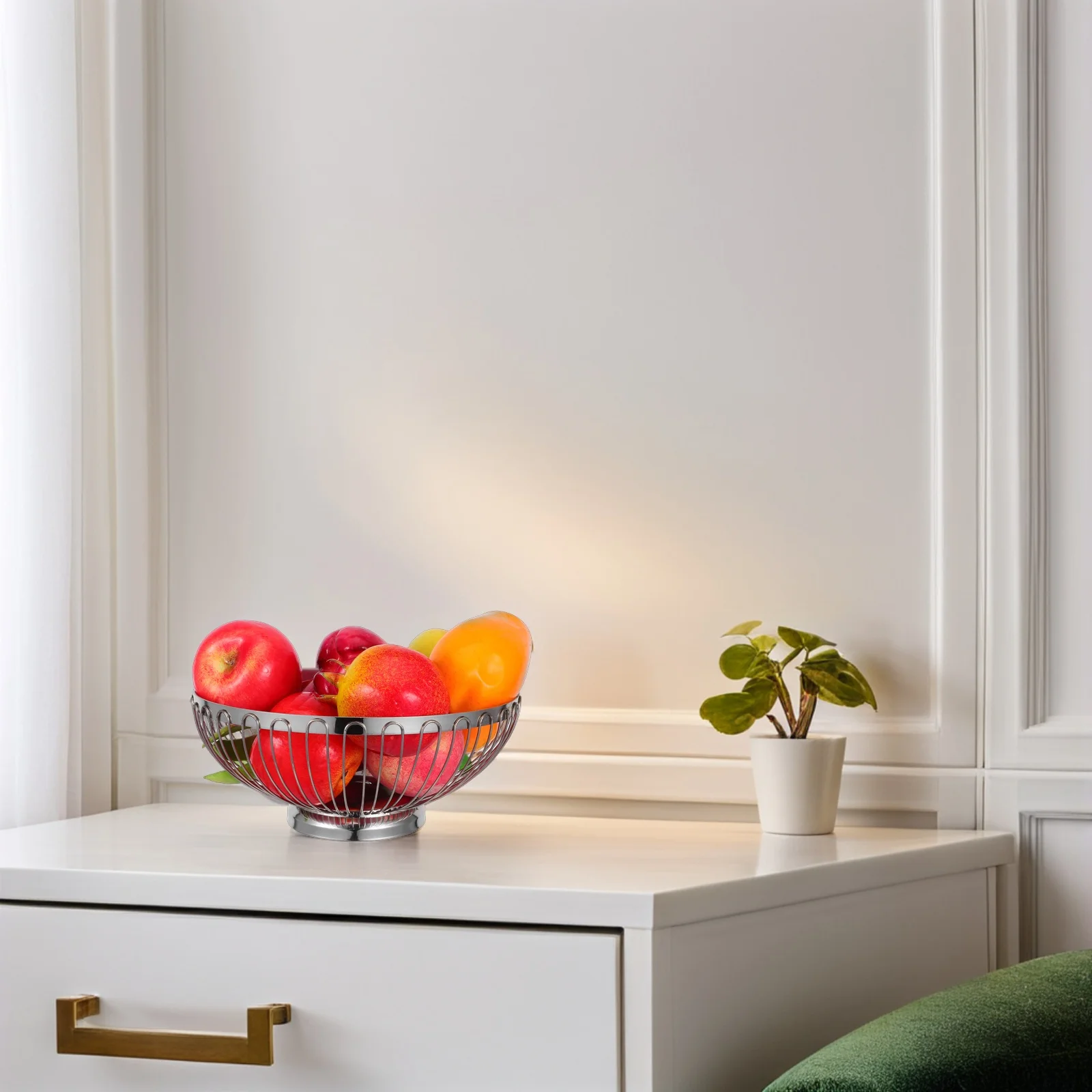 

European Style Wire Fruit Basket Hollow-Out Stainless Steel Large Fruit Vegetable Storage Container Kitchen Living Room Washing