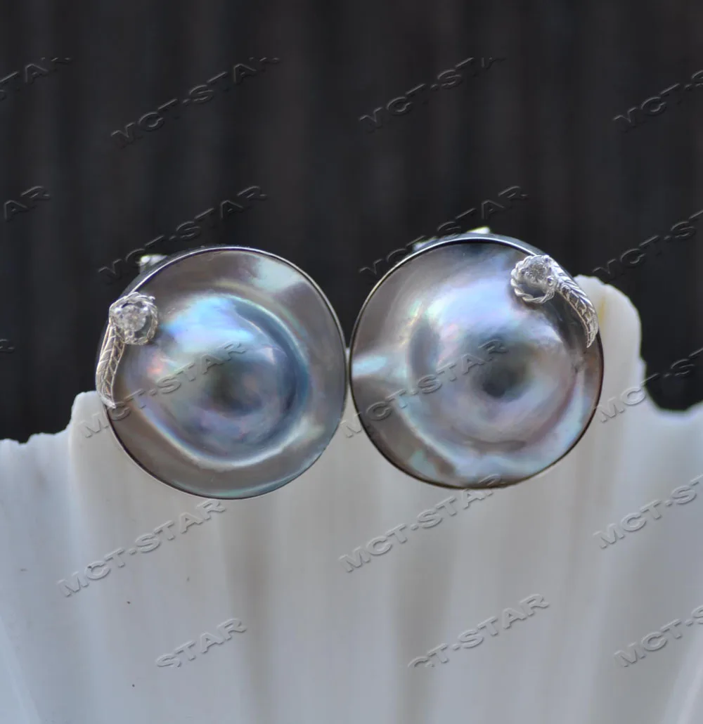 

MTC·STAR Z12475 Huge 22mm Gray South Sea Mabe Pearl 925Silver Tassel Earring