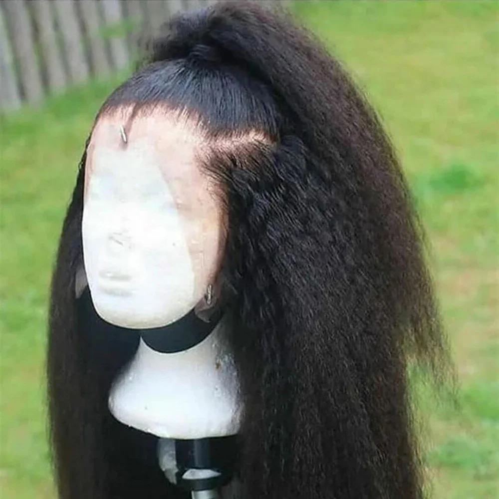 Soft Long 28 Inch Black Kinky Straight Lace Front Wig For African Women With BabyHair Preplucked Synthetic Glueless Daily Wig