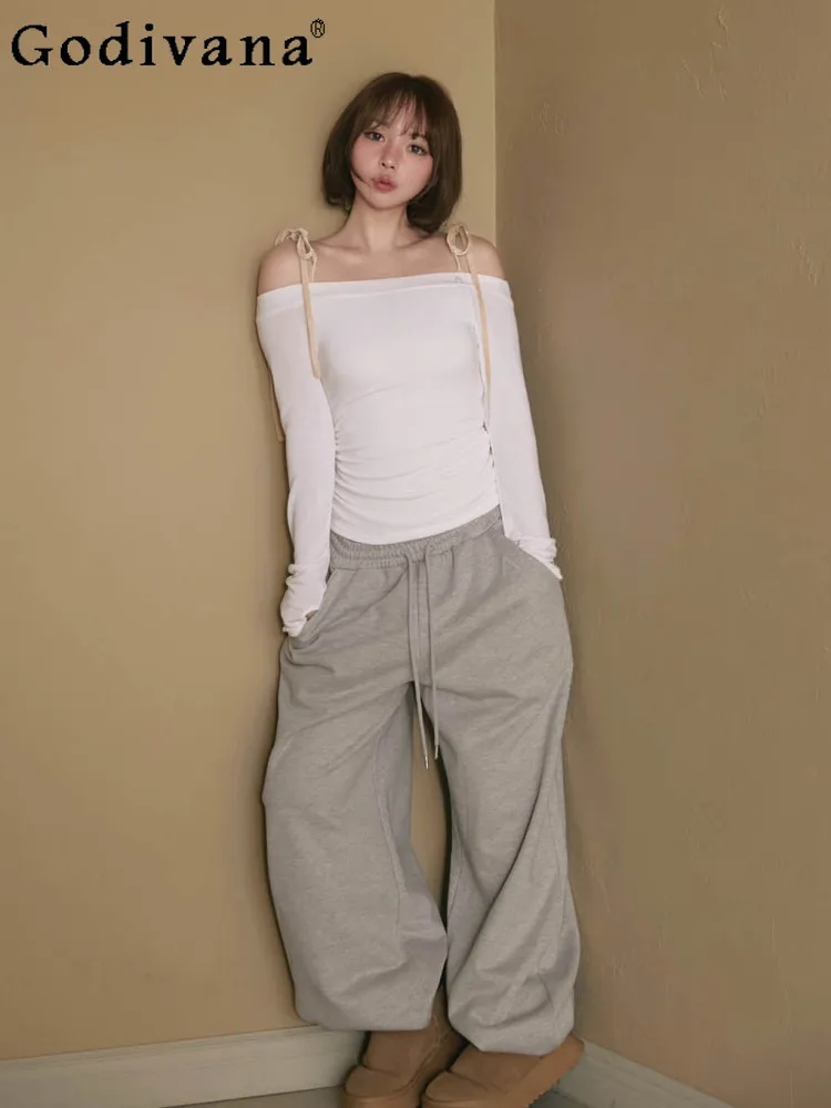 

2026 Spring and Autumn Japanese Style Women Sweet Gray Versatile Wide-Leg Pants Sweet Girl's Loose Casual Pants Sweatpants