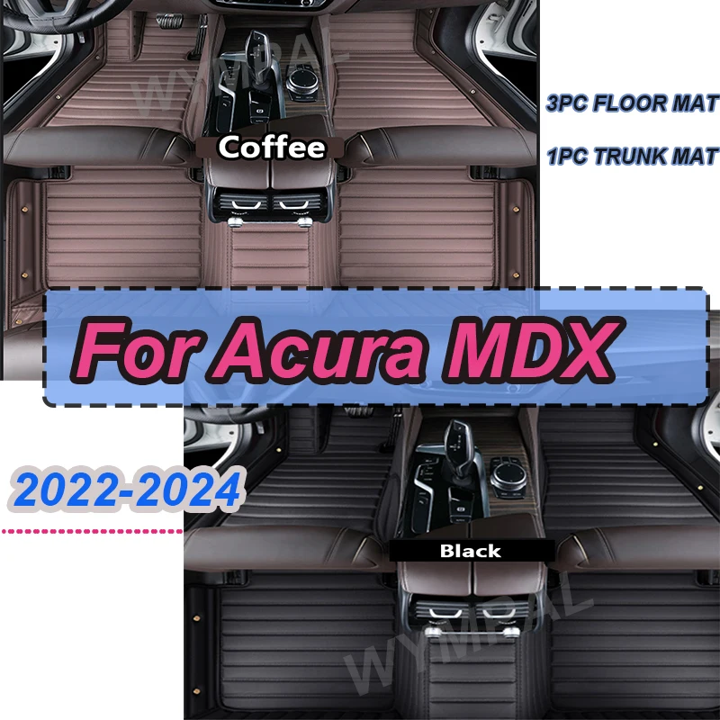 

LUXURY Car Floor Mats For Acura MDX YD8 YD9 YE1 2022 2023 2024 7seat Anti-dirty Leather Carpets Floor Mat Tapis Car Accessories