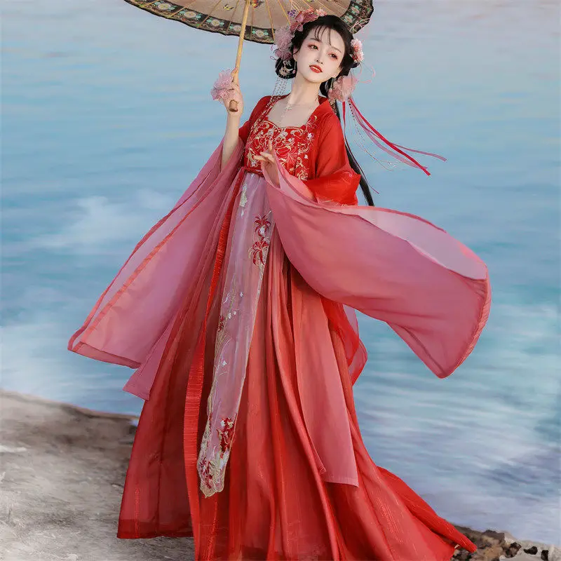 Hanfu female heavy industry embroidery other side flower ancient style Tang Dynasty made chest-length balsam skirt fairy