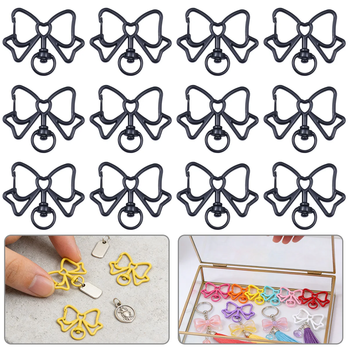 

5/10/20pcs 30X40mm Bowknot Shape Black Spring Lobster Clasps Zinc Alloy Keychain Clasp Hook for DIY Keyring Pendant Jewelry