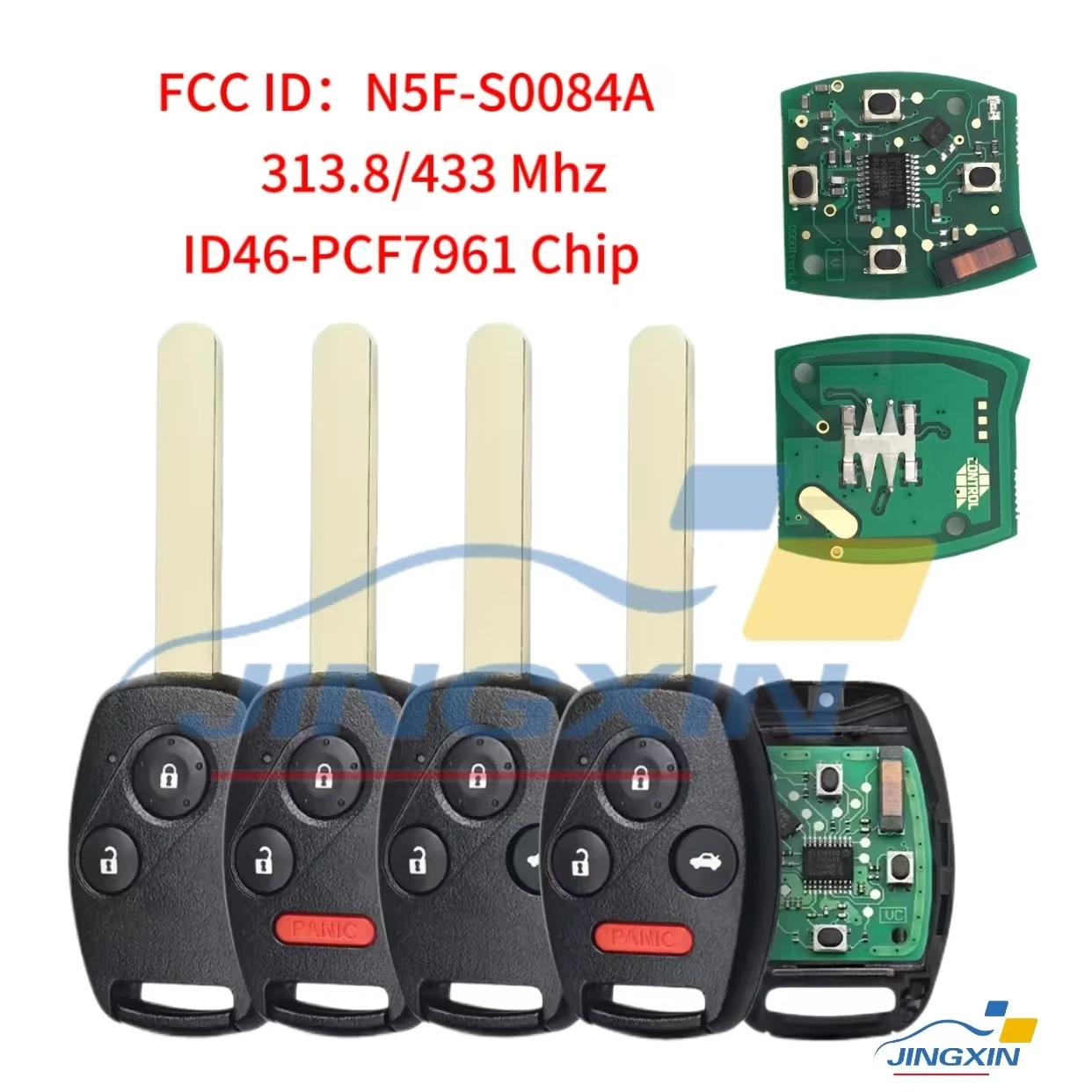 Jingxin 2/3/4 Buttons Remote Fob N5F-S0084A 313.8/433MHz Id46 PCF7961 Chip Car Key For CIVIC STREAM Accord 2003--2012 car key