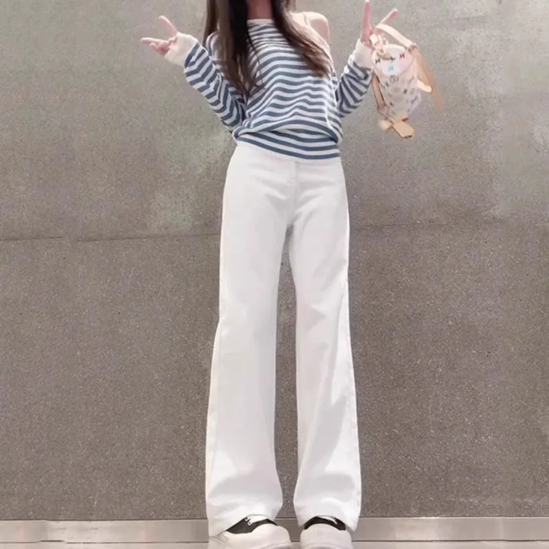 

High Waist Wide Leg Jeans Women's Slimming White Denim Pants Cover Hip Small Size Loose Fit Straight Cut Trousers