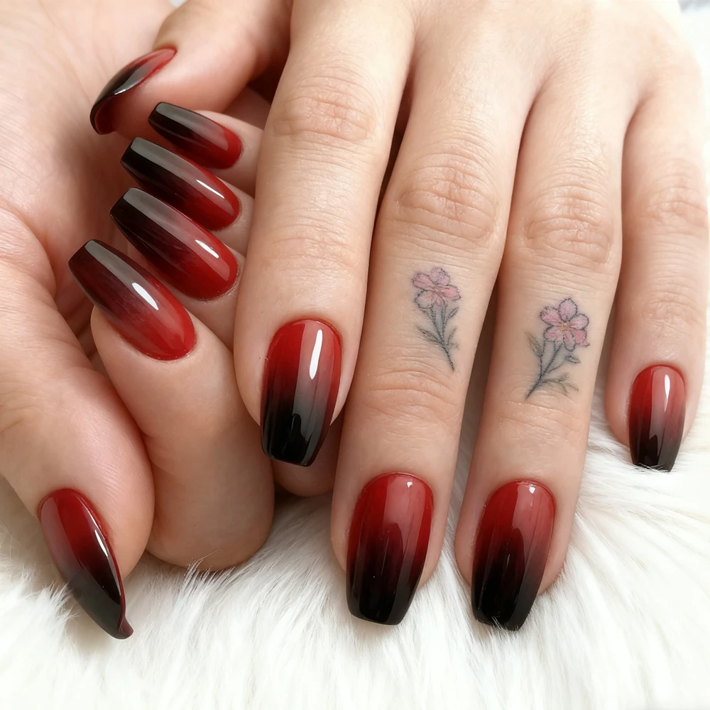 

Gradient French Tips Press On Nails With Glue Acrylic Short Fake Nails Ballerina Coffin Shaped DIY Manicure Accessory