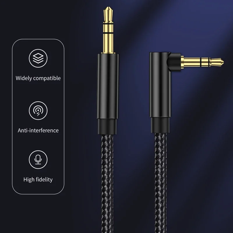 3.5mm Jack Audio Cable 90 Degree Elbow Male To Male Speaker Aux Wire for Samsung Xiaomi MP3/4 Video Car Headphone Adapter Cords