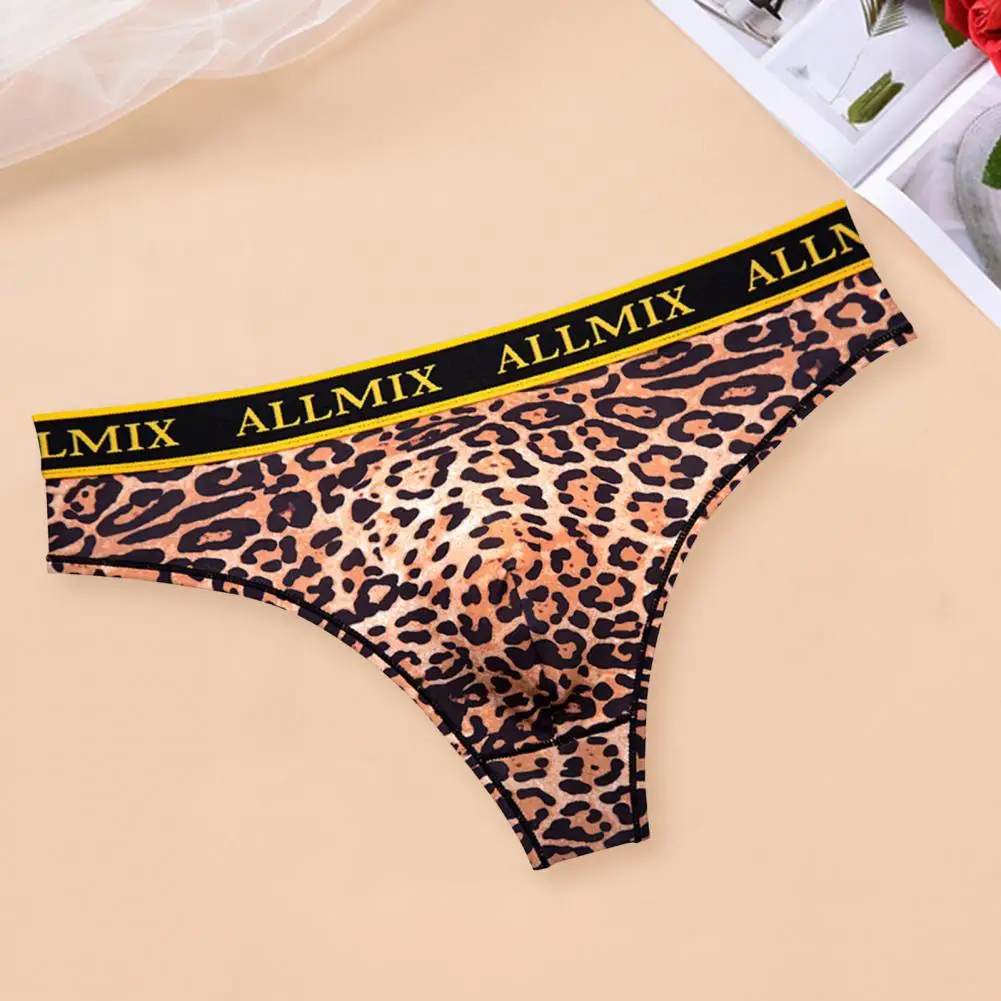 Men Sexy Briefs Leopard Pattern Letter Print Thong Low-rise Panties Elastic Underwear Breathable Sexy Thong Shorts Box Slip Kit