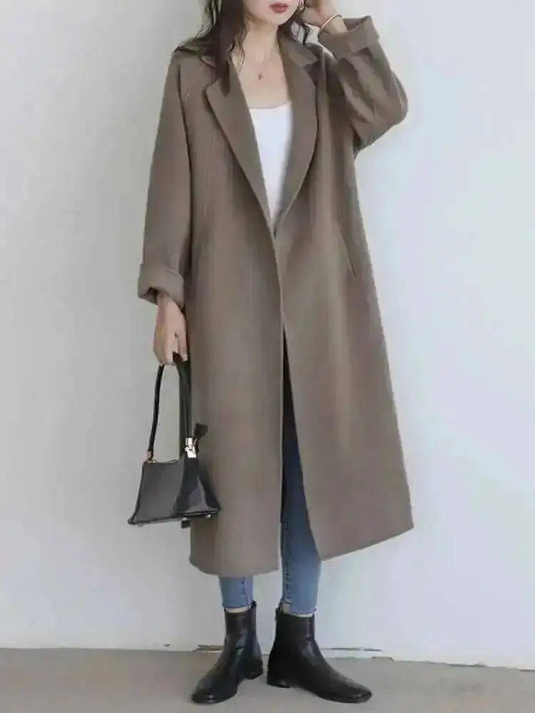 Sided Cashmere Double Coat For Women Medium Knee Length Loose Woolen Coats Female 2024 Fashion Autumn Winter 2B7TS