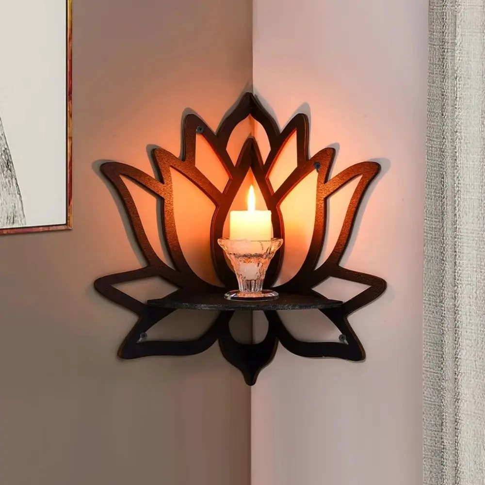 

Wooden Lotus Floating Wall Shelf Hanging with Nails Corner Decorative Rack Hollow Wall Decor Wall Display Shelf Aromatherapy
