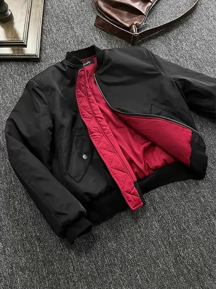 

Красная мужская куртка-бомбер в стиле оверсайз, летний костюм для активного отдыха, американский бейсбольный стиль, свободный крой, на молнии, для весны и осени...