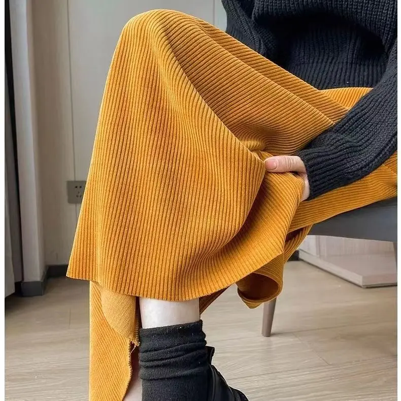 Temperament Elastic Waist Long High Waist Skirt Medium-Length Straight-Leg Skirt Side Slit Sweater Pairing Casual Female Tiered