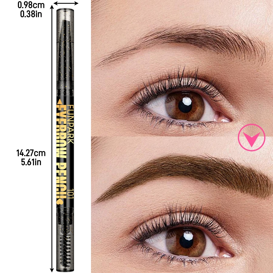 Lápis de sobrancelha 2 em 1, cosméticos profissionais, maquiagem para mulheres, 5 cores, à prova d'água, longa duração, marrom, com pincel, presente