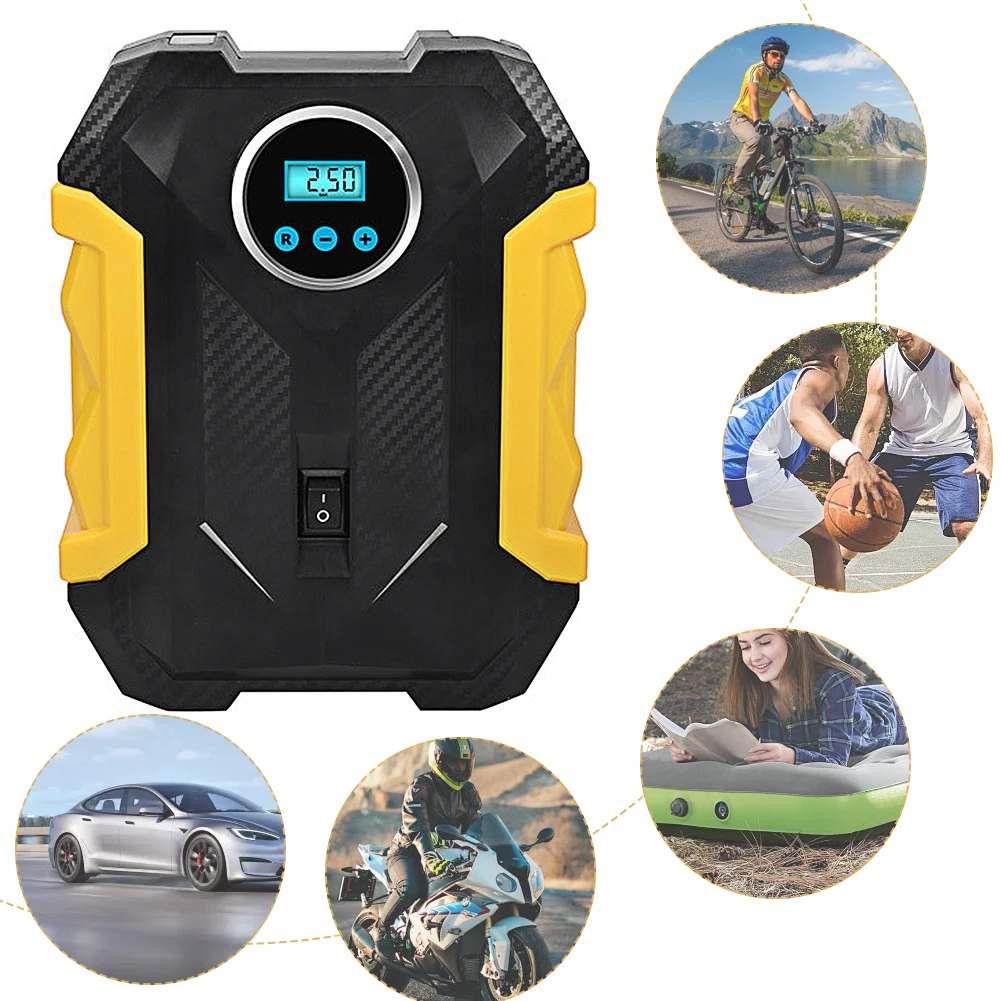150PSI Portable Car Inflator Pump with LED Light Bicycle Air Compressor Digital Display for Automobile Bicycle Ball