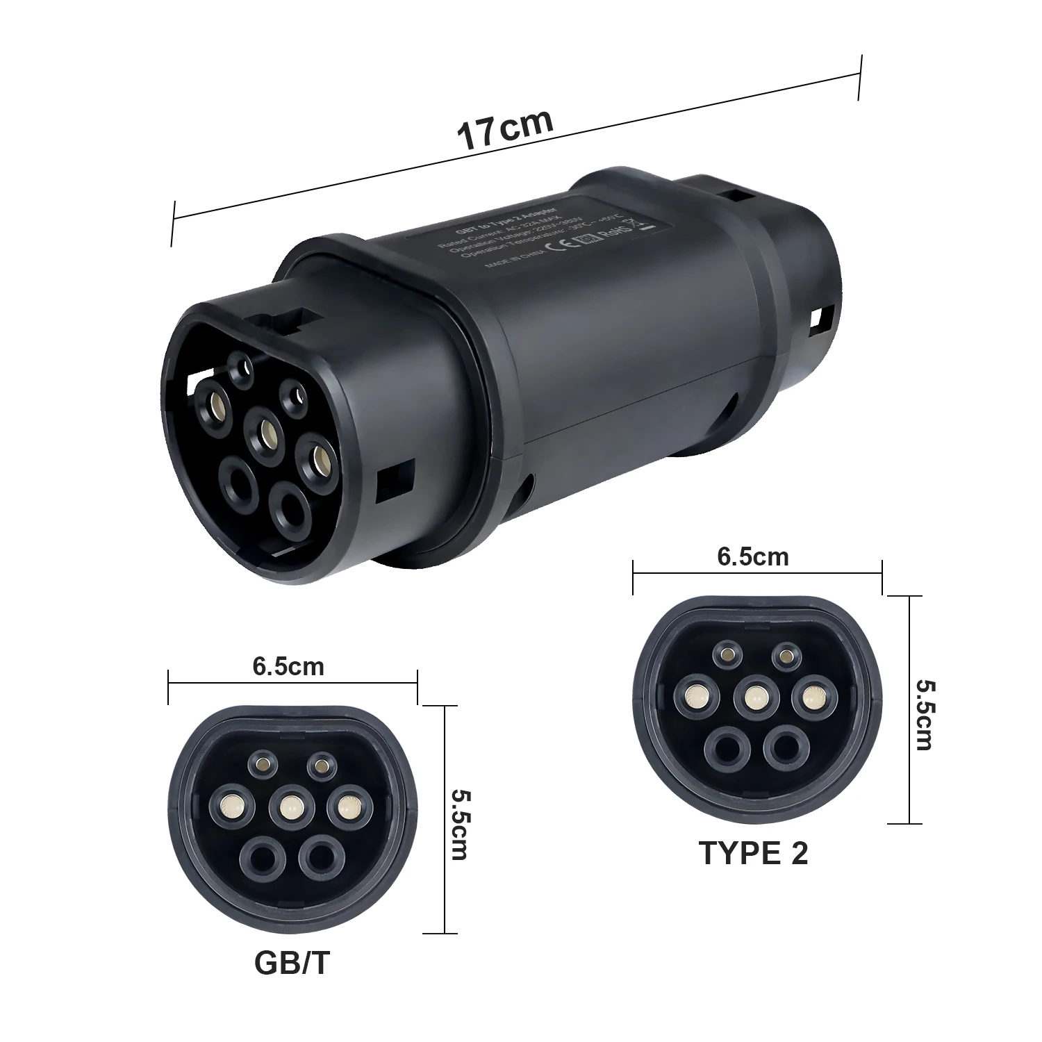 ISIGMA 7.2/22KW 32A GB/T To Type 2 EV Charger Adapter GB To IEC 62196 Type 2 Connector Converter For Electric Vehicles