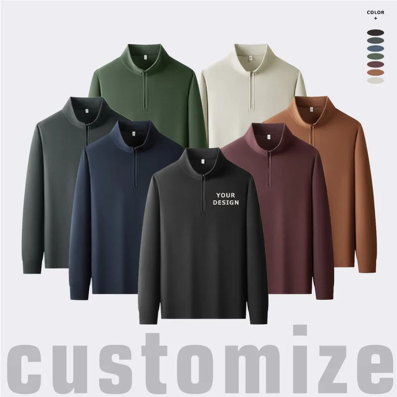 

Autumn Winter Long-Sleeved Men Hoodie Athleisure Half Zipper Loose Stand-up Collar Pullover Men's Customizable Graphics Text