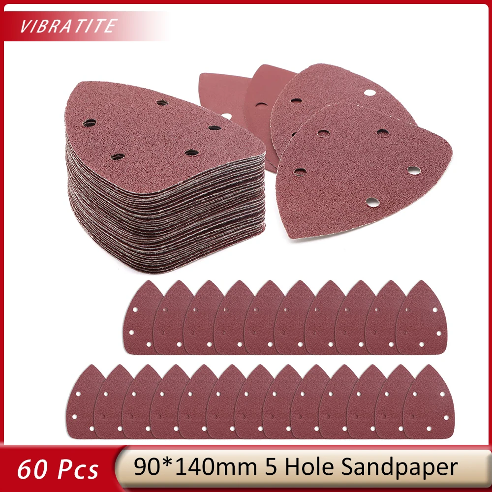 

60 Pcs 90*140mm 5 Hole Mouse Detail Sander Sandpaper Sanding Disc Hook and Loop Sanding Set Assorted 40 60 80 120 240 320 Grit