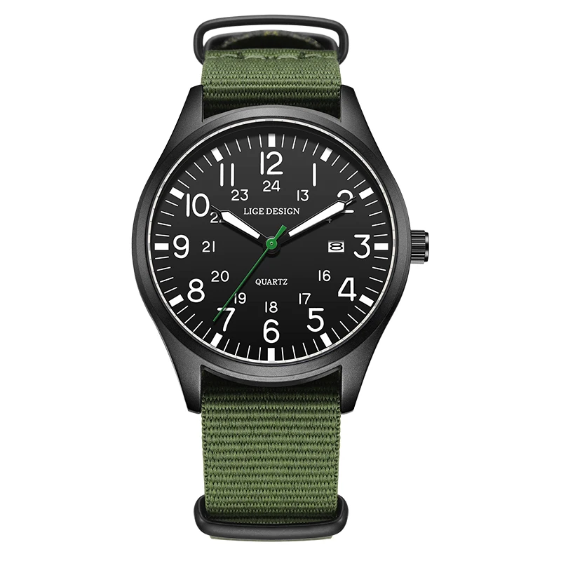 LIGE Top Marke Luxus Männer Quarzuhr Datum Nylon Leder Wasserdicht Leucht Militär Sport Uhren Für Männer relogios masculino 4
