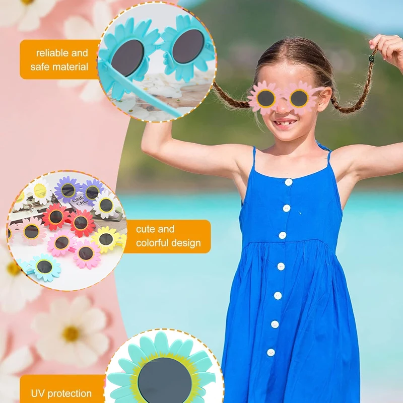 12-60PCS Kids Sunglasses Round Flower Cute Daisy Sun Glasses Party Favors Ultraviolet-Proof Eyewear for Birthday Beach Outdoor