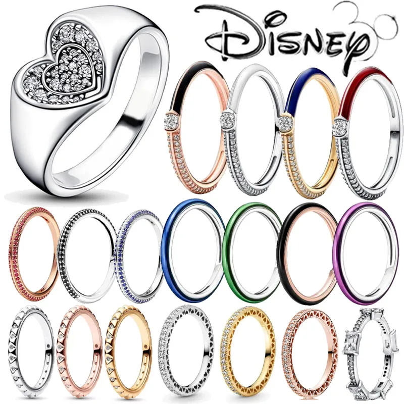 Disney 2024 New Creative Ring pop Three Stone Retro ring and radiant heart ring for women's exquisite high quality jewelry gifts