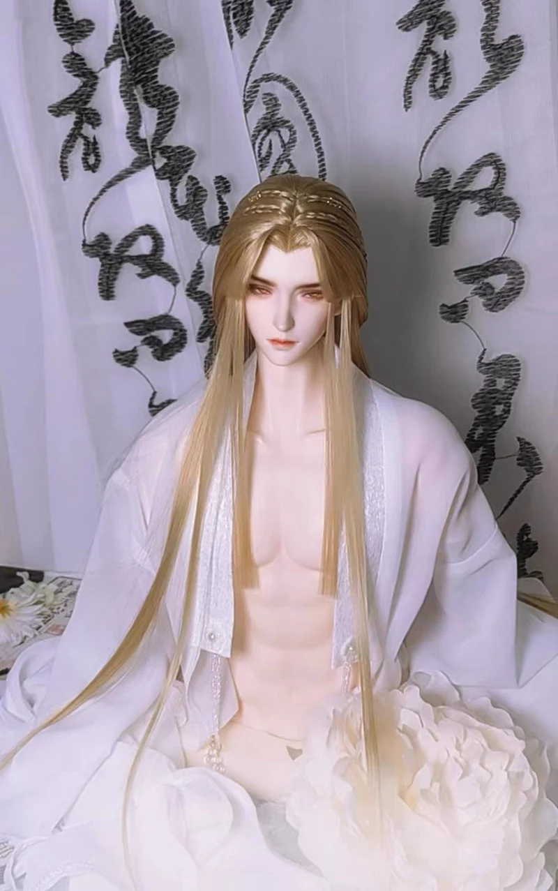 1/3 Scale BJD Doll Wigs with Headwear Ancient Costume Hanfu Long Hair Samurai Wig For SD13 SSDF ID72 Uncle Accessories A1907