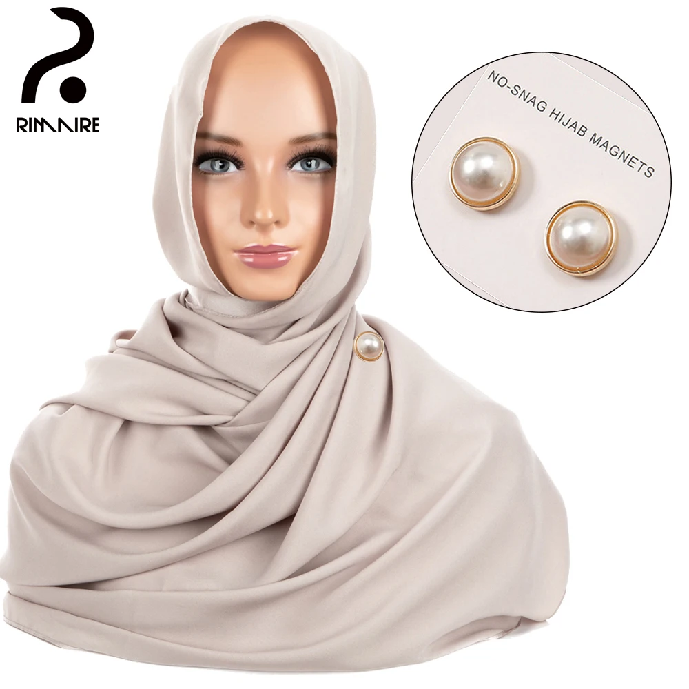 

Designer Muslim Hijab with No-snag Magnets High Quality Solid Turban Ladies Headscarf Shawl Headwraps Gift Wholesale RIMAIRE