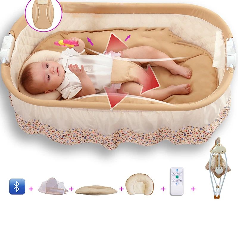 Multifunction Foldable Portable Newborn Electric Mental Cradle New Baby Bassinet Bed with Music Multi-Range Adjustment