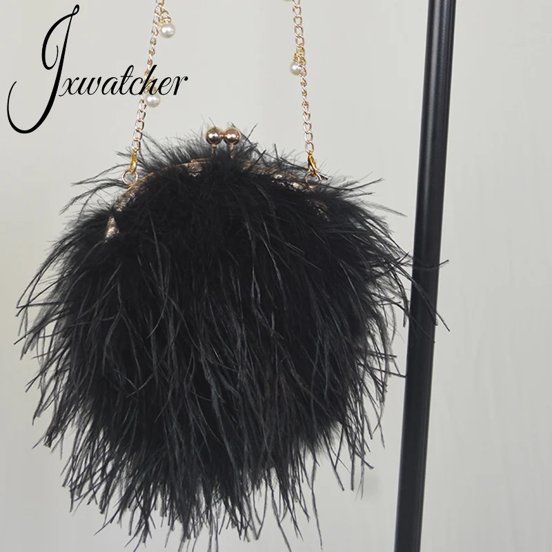 Jxwatcher Designer Ostrich Feather Wallet Evening Party Handbag Women Wedding Clutch Bags Lady Fashion Chain Shoulder Bag Purse