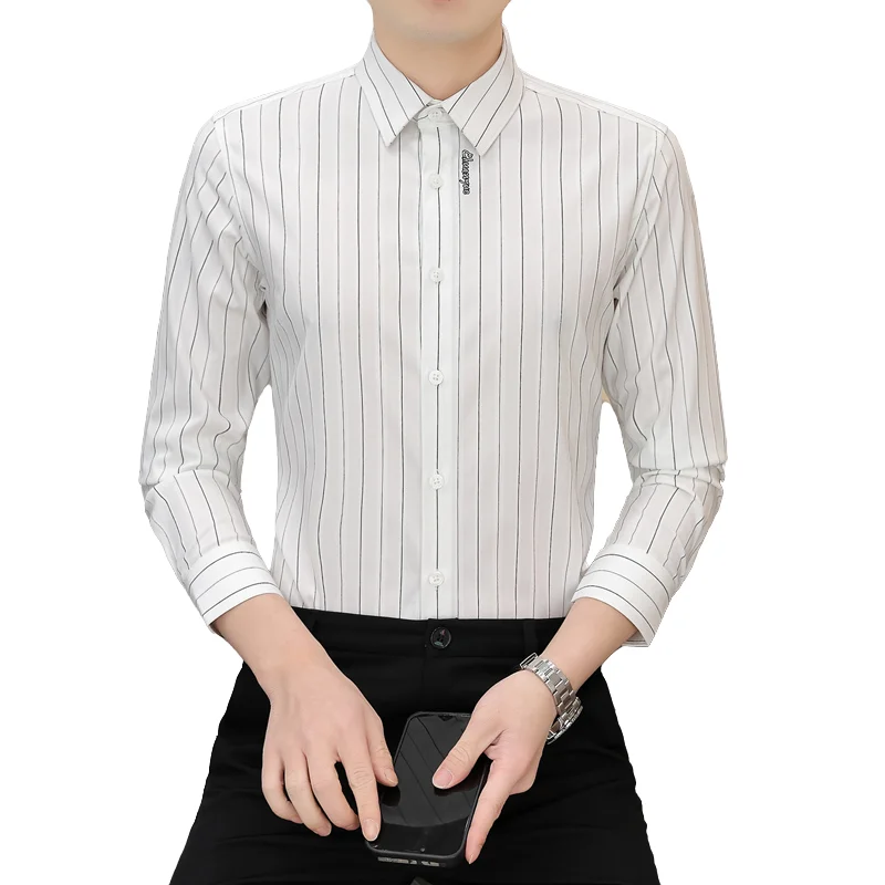 

Men's Fashion Long Sleeve Shirt New Arrival Wrinkle-Resistant Premium Business Striped Shirt Versatile Wear for Office Commute
