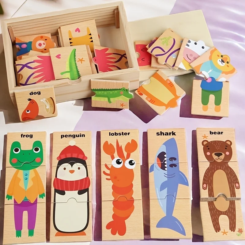 

Wooden Puzzles for Toddlers Colorful Animals Zoo Matching Game Wood Peg Puzzles for Baby Kids Educational Learning Toys Gift