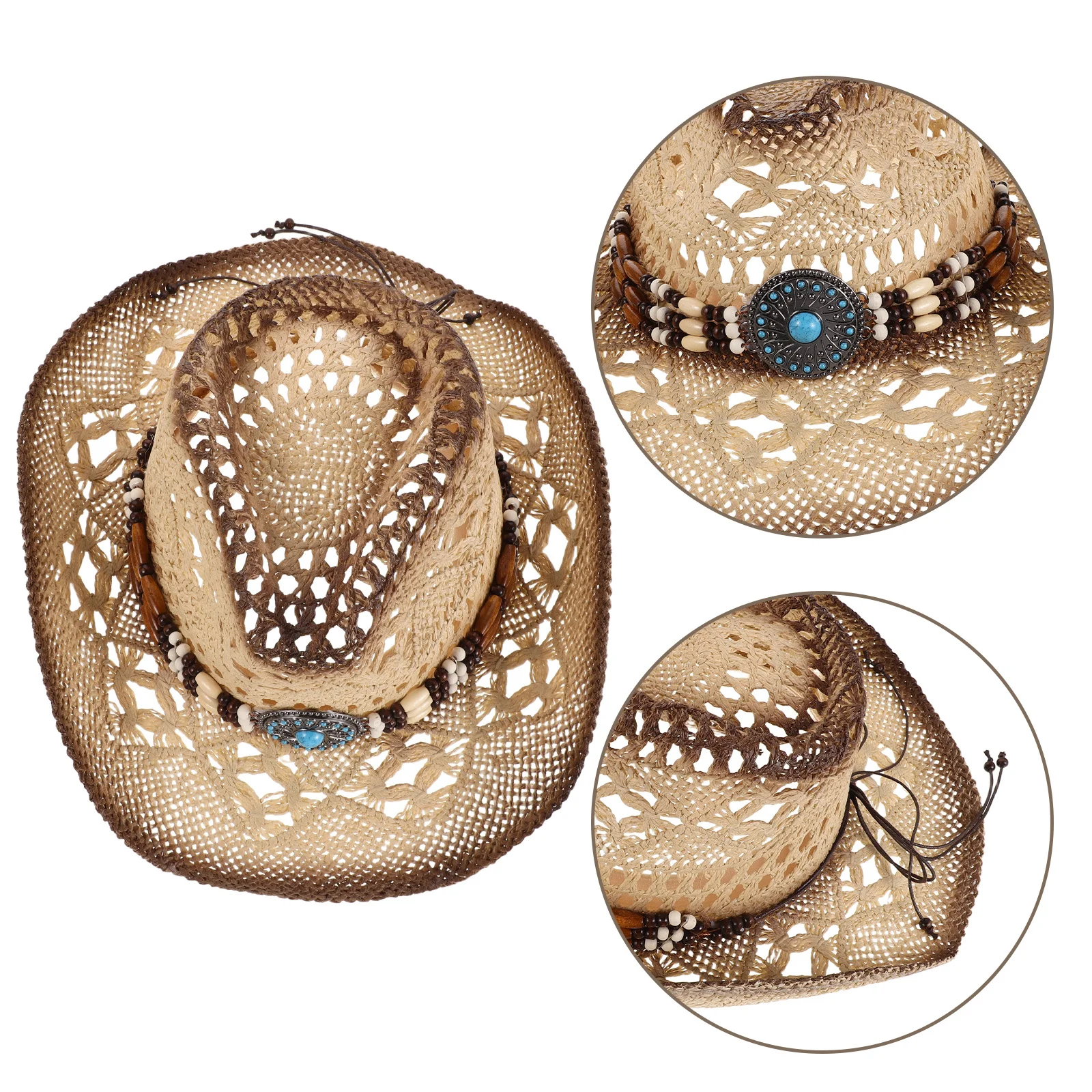 

Retro Straw Cowboy Hat Women Men Woven Wide Brim Sun Protection Western Party Beach Travel Decorative Band Straw Cowboy Hat​