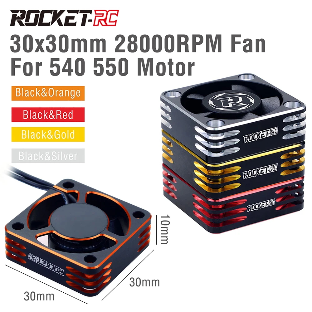 ROCKET Metal Motor Cooling Fan 28000RPM Heat Dissipation 30mm Aluminum for RC Car 540/550 Brushless Motor and 1/8 1/10 1/12 Cars