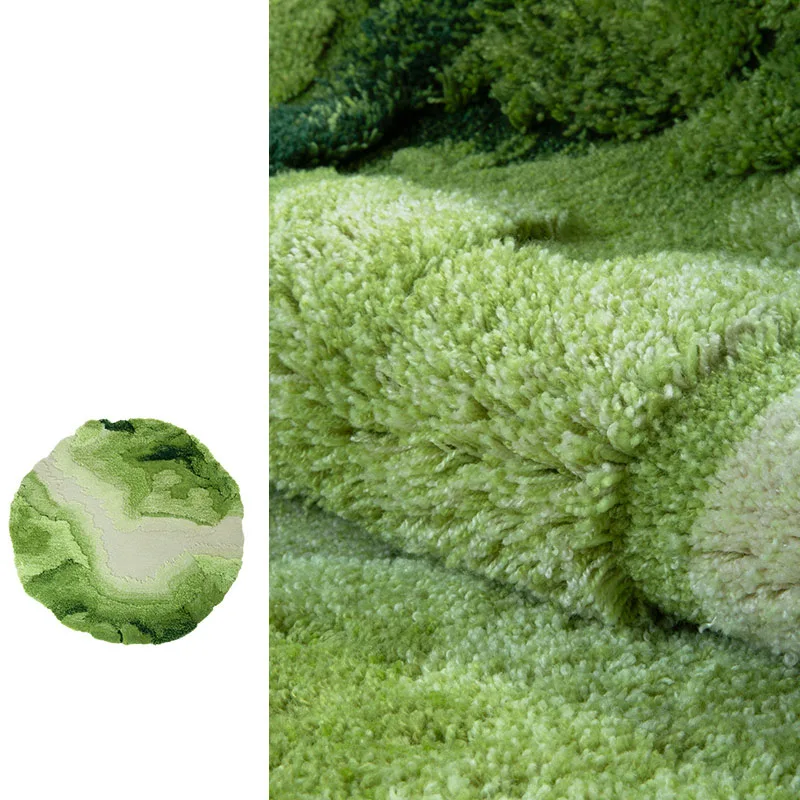 Luxury Green Wool Round Rugs 3D Modern Bedside Bedroom Carpet Soft Fluffy Area Rug Nordic Handmade Thick Rug Cloakroom Mat