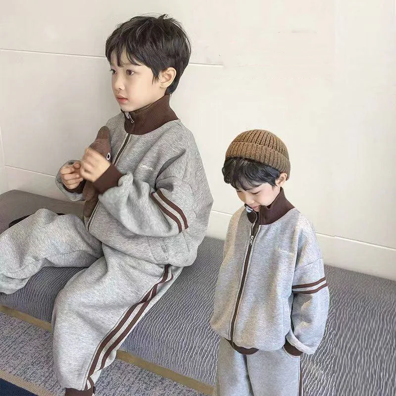 Boys Coat +Pants Kids Sets Cotton 2PCS/Set 2023 Vintage Spring Autumn Jogging Suit Uniforms Children Clothing