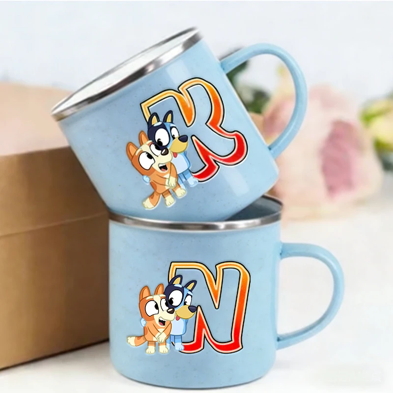 

Cute Blueys Bingo Kids Milk Mugs Cartoon Letter A-Z Children Drink Water Cups School Home Boy Girl Stainless Steel Coffice Mugs