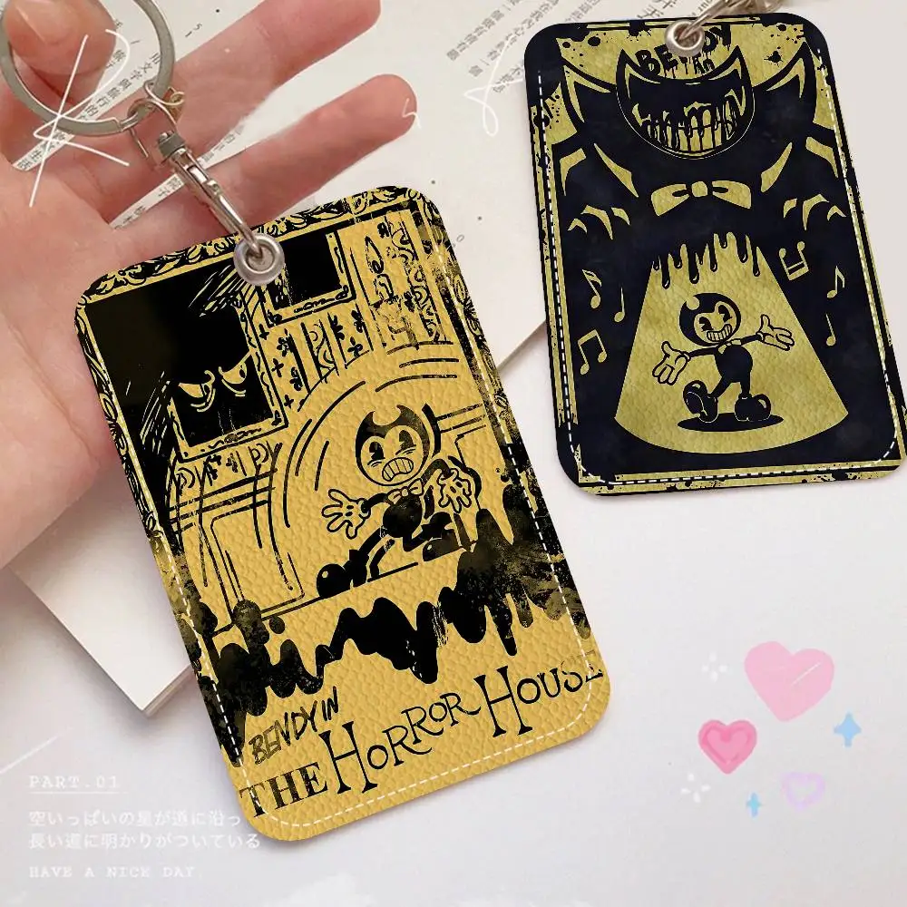 Anime Bendy and the Ink Machines Rectangle ID Card Case Keychain Access Card Bag Key Tag Ring Card Holder Key Ring Access