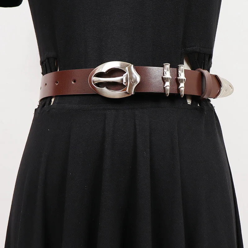 Vintage bullet black metal buckle belt female niche design Punk style Spice belt high fashion belt