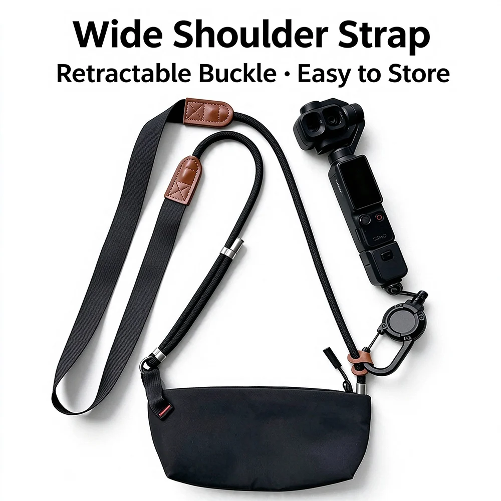 Anti-Lost Camera Strap with Retractable Buckle for DJI Osmo Pocket 4 4P 3 Adjustable Long Lanyard Outdoor Vlog Gimbal Accessory