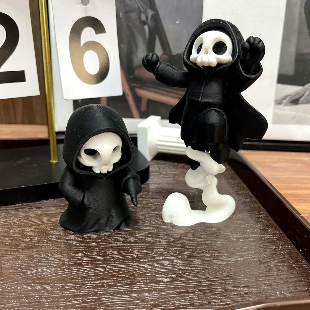 Ghost Desk Statue PLA Skeleton Figurine Chibi Black Halloween Miniature Cute Creative Grim Reaper Desktop