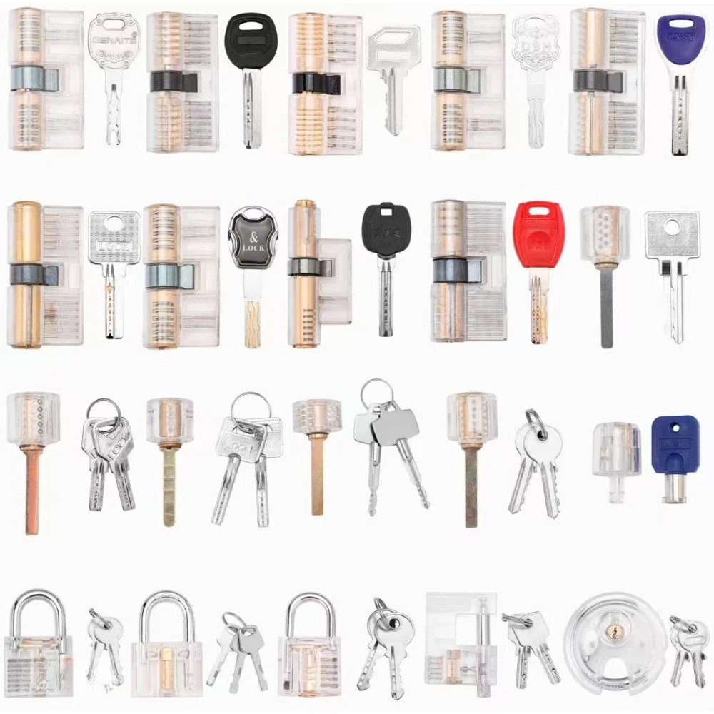 9PCS Locksmith Transparent Cutaway Practice Padlock Visible Mini Training Lock with Hasps Furniture Hardware Skill Training Tool