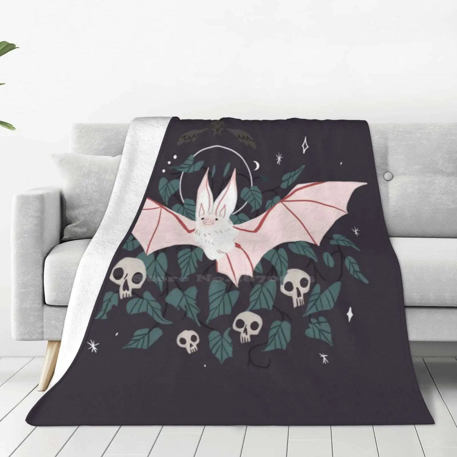 Familiar-Desert Long Eared Bat Latest Super Soft Warm Light Thin Blanket Bat White Halloween Spooky Night Graveyard Familiar